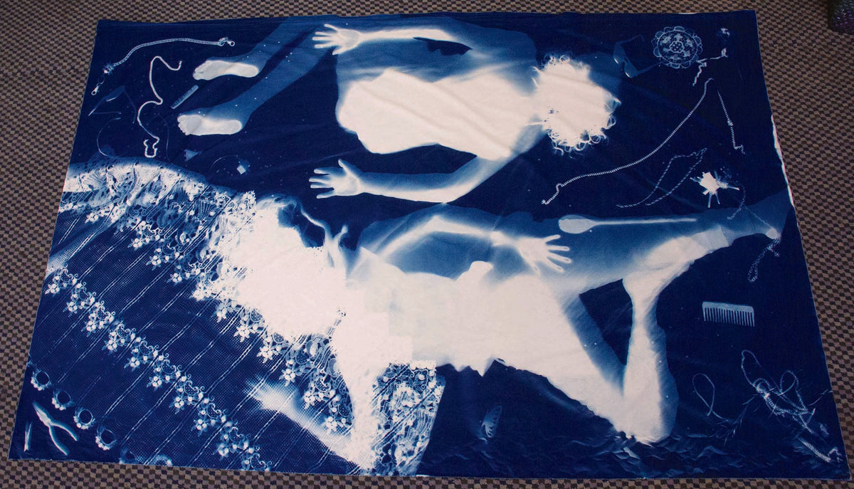 Midnight Blue Jacquard Cyanotype Pre-treated Mural Fabric, 1.52m x 2.13m Sheet Cyanotype
