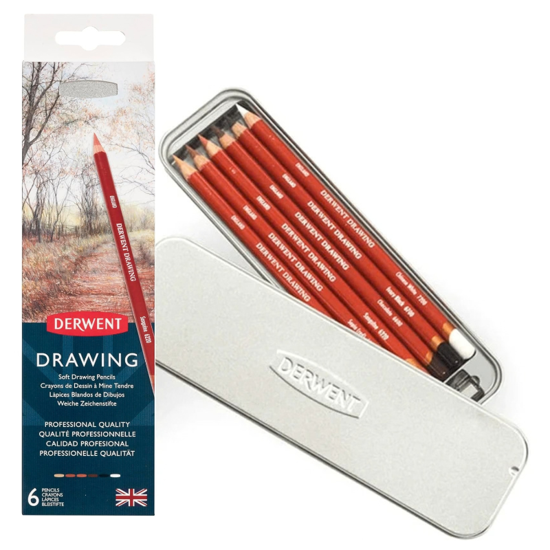 White Smoke Derwent Drawing Pencil Tin 6 Pencils