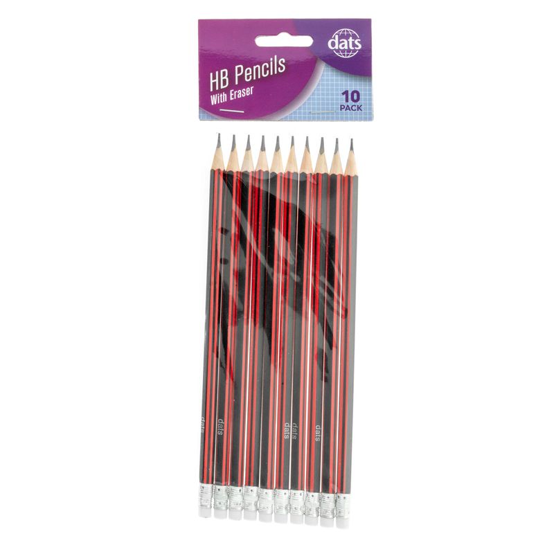 Dats Graphite Pencils with eraser, HB, 10pk