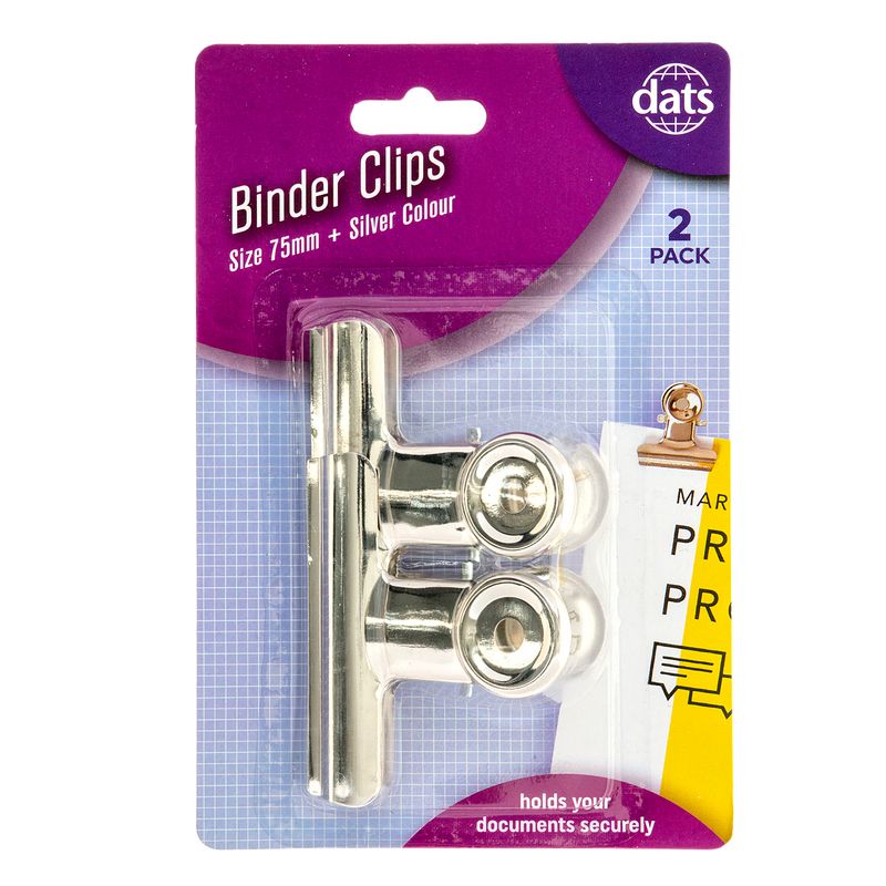 Dats Foldback Binder Clips, Silver 75mm, 2pk