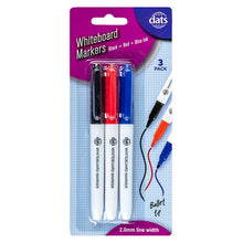 Dats Whiteboard Markers, Pen Style, Core Colours, 3pk