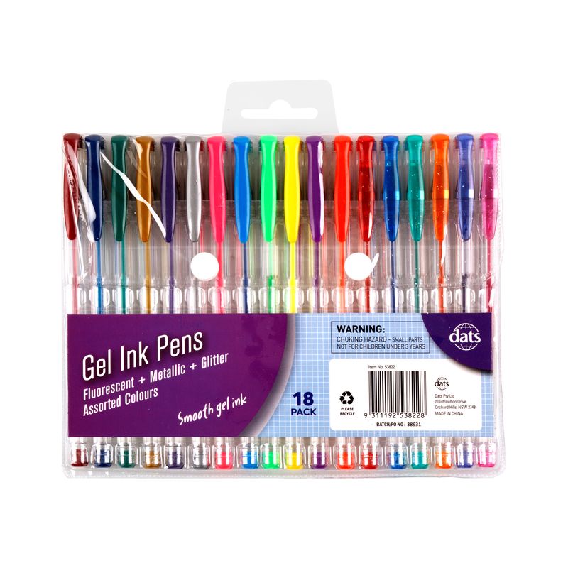 Dats Gel Pens, Assorted Colours, 18pk
