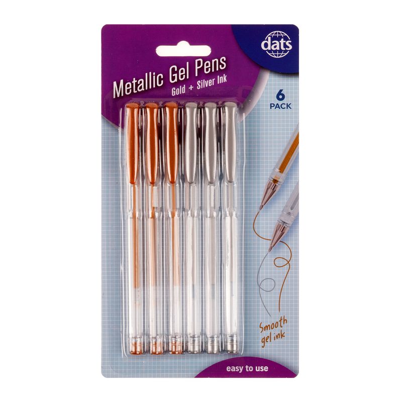 Dats Gel Pens, Gold & Silver, 6pk