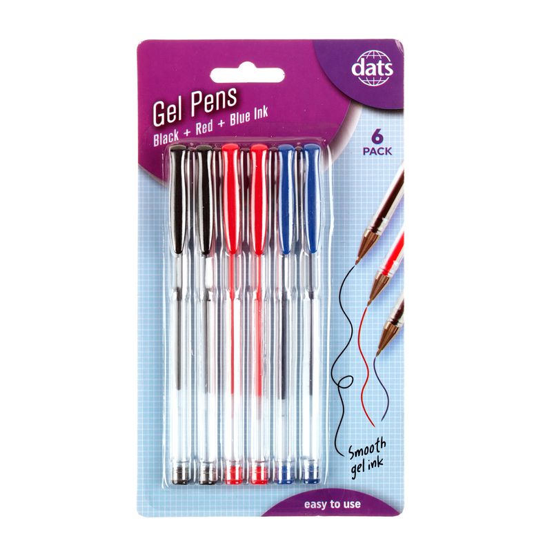 Dats Gel Pens, Core Colours, 6pk