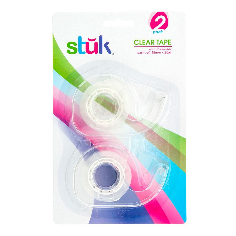 Stuk Clear Tape with dispenser, 18mm x 20M, 2pk