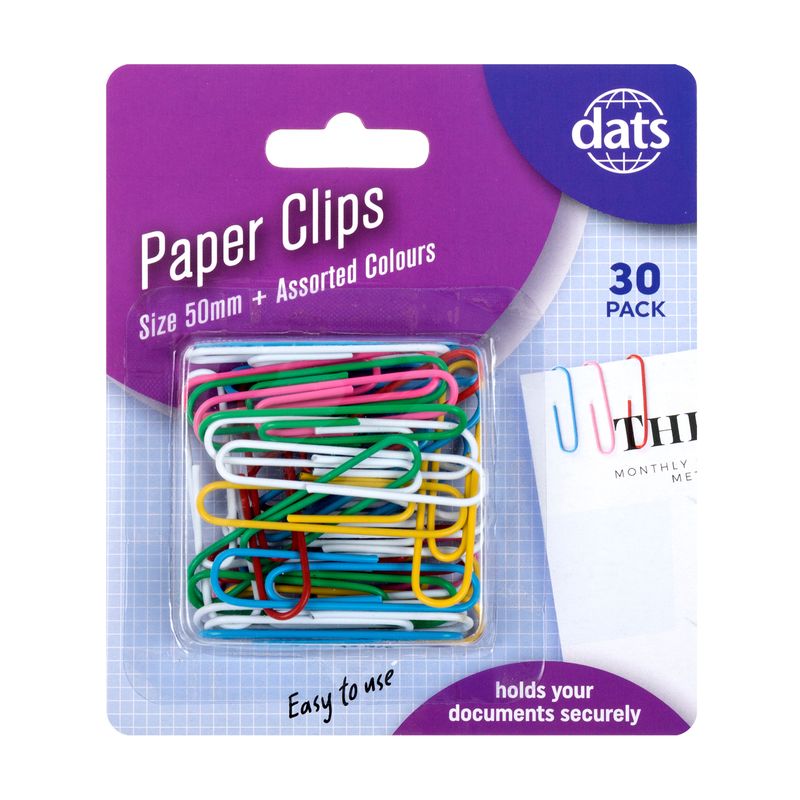 Dats Paper Clip, Assorted Colours, 50mm, 30pk