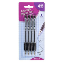 Dats Retractable Ballpoint Pen, Black, 4pk