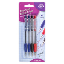 Dats Retractable Ballpoint Pen, Assorted Colours, 4pk