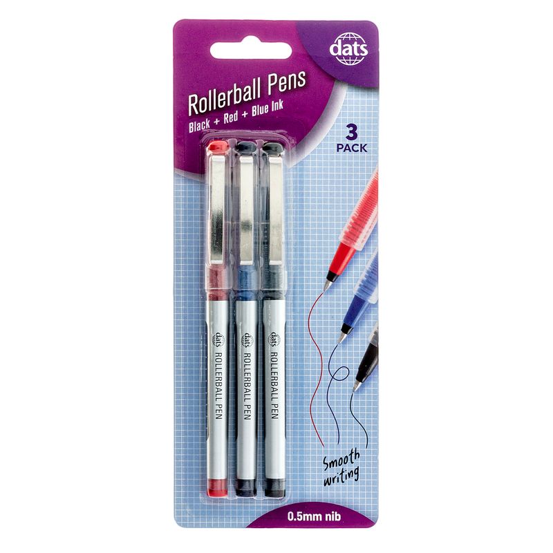 Dats Rollerball Pens, Core Colours, 3pk