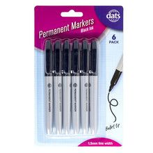Dats Permanent Markers, Black, 6pk