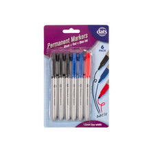 Dats Permanent Markers, Assorted Colours, 6pk