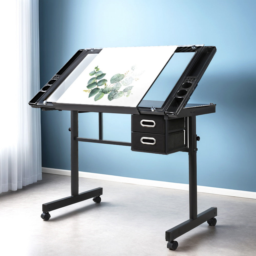 White Smoke "Artiss" Drawing and Drafting Table, Black Desks & Workstations