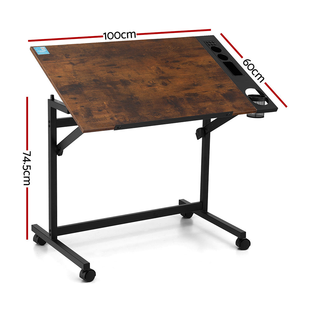 White Smoke "Artiss" Drafting and Drawing Desk, Rustic Brown Desks & Workstations