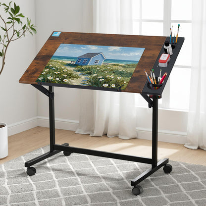 White Smoke "Artiss" Drafting and Drawing Desk, Rustic Brown Desks & Workstations