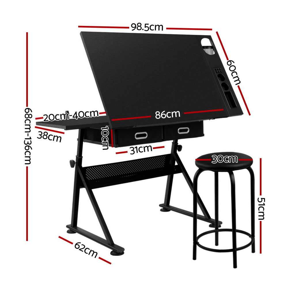 White Smoke "Artiss" Drawing and Drafting Desk with Stool Desks & Workstations