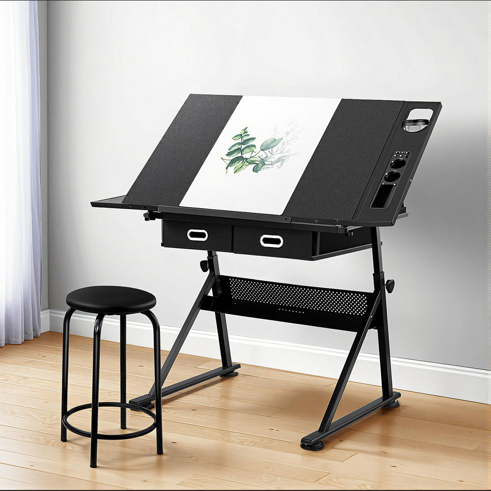 White Smoke "Artiss" Drawing and Drafting Desk with Stool Desks & Workstations