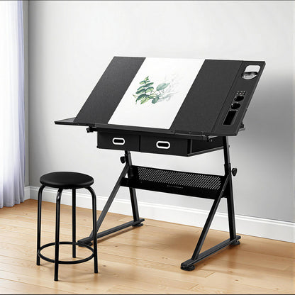 White Smoke "Artiss" Drawing and Drafting Desk with Stool Desks & Workstations
