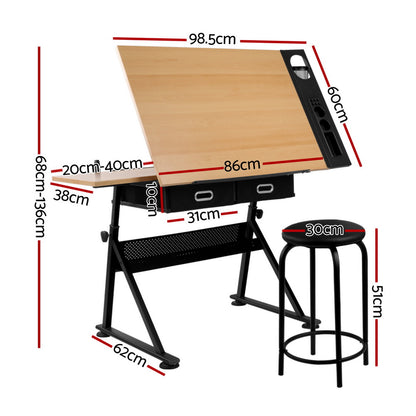 White Smoke "Artiss" Drawing & Drafting Table, Natural Desks & Workstations