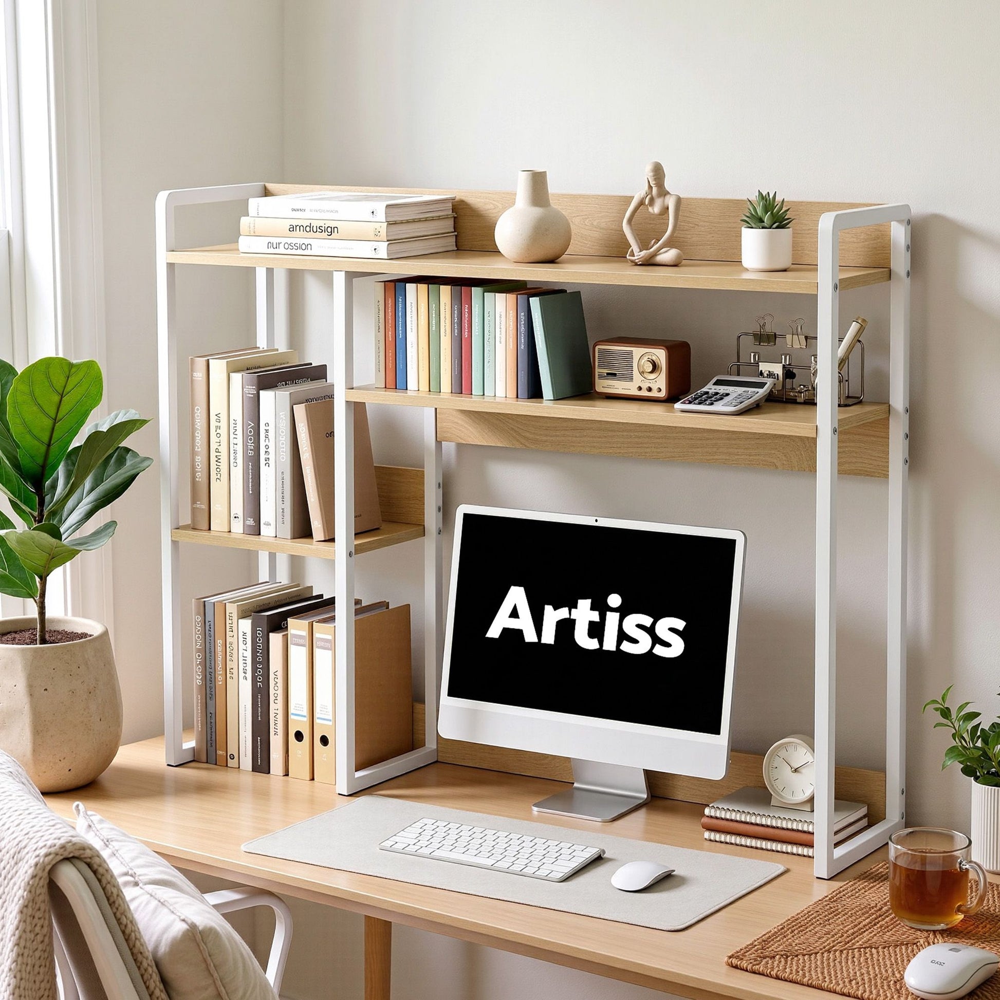 Gray "Artiss" Desk Organiser 2-Tier Desk Shelf 24cm Depth Craft Storage & Lighting