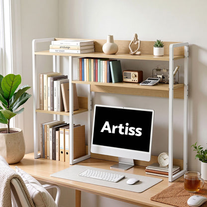 Gray "Artiss" Desk Organiser 2-Tier Desk Shelf 24cm Depth Craft Storage & Lighting