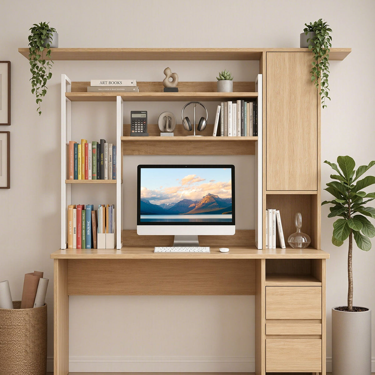 Gray "Artiss" Desk Organiser 2-Tier Desk Shelf 24cm Depth Craft Storage & Lighting