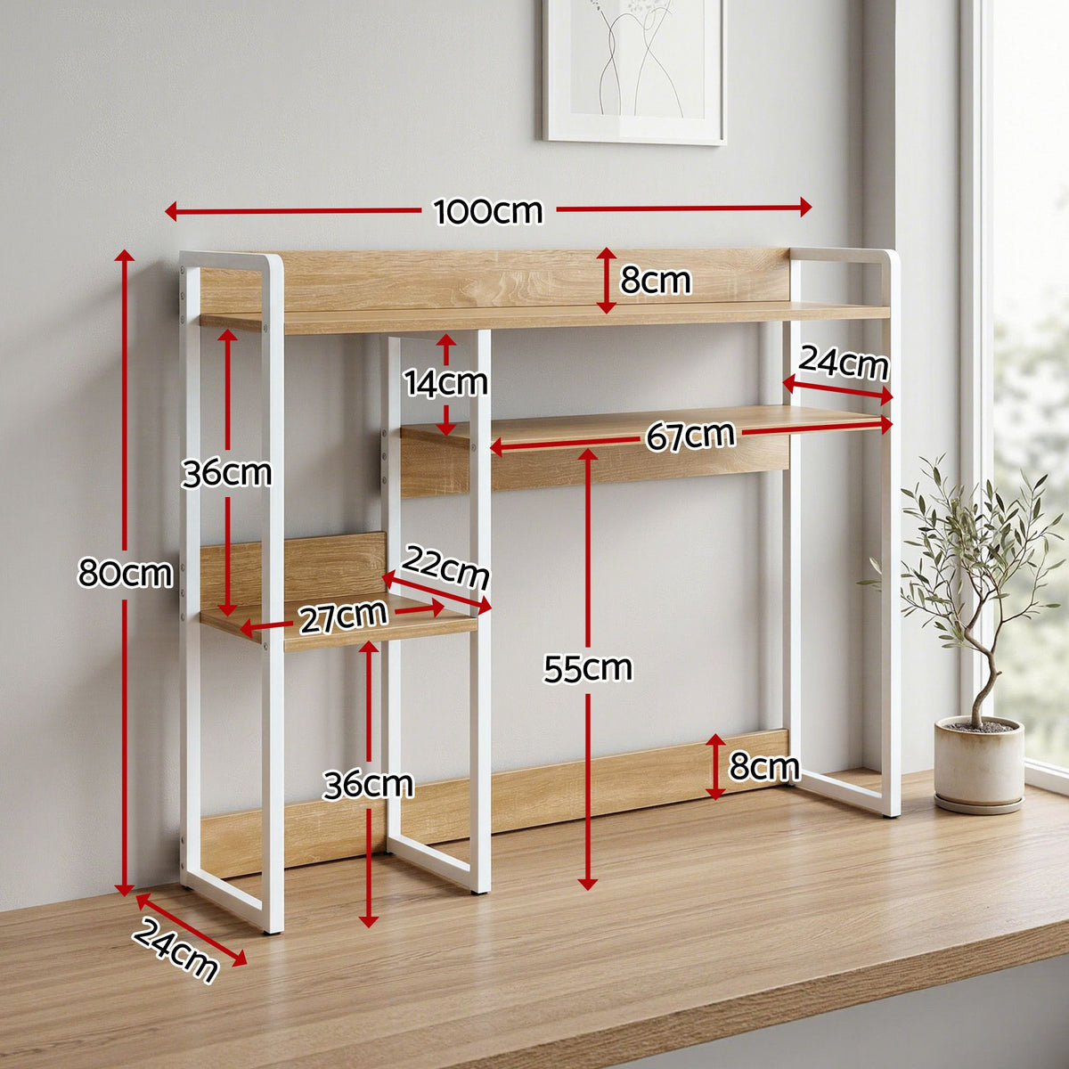 Gray "Artiss" Desk Organiser 2-Tier Desk Shelf 24cm Depth Craft Storage & Lighting