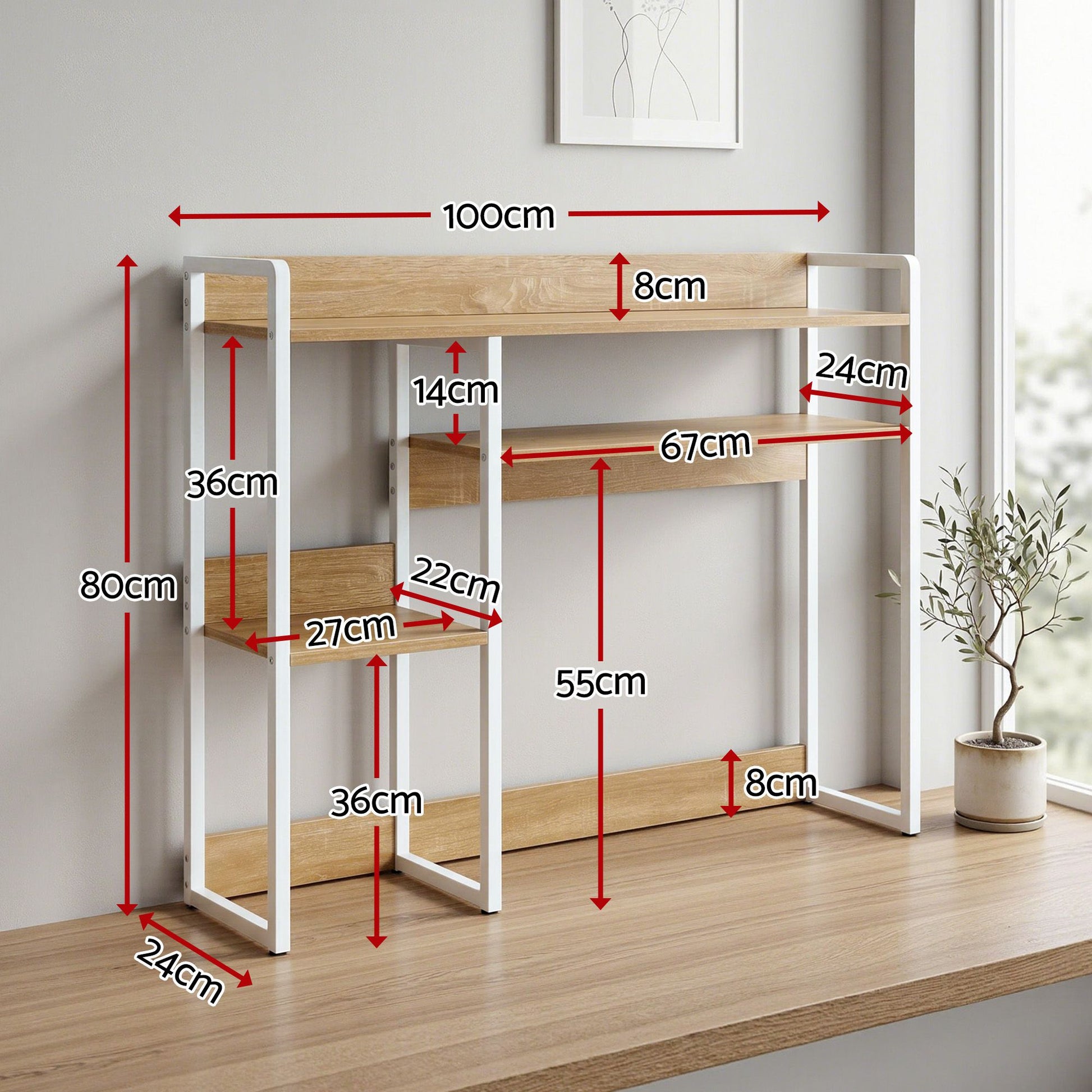 Gray "Artiss" Desk Organiser 2-Tier Desk Shelf 24cm Depth Craft Storage & Lighting