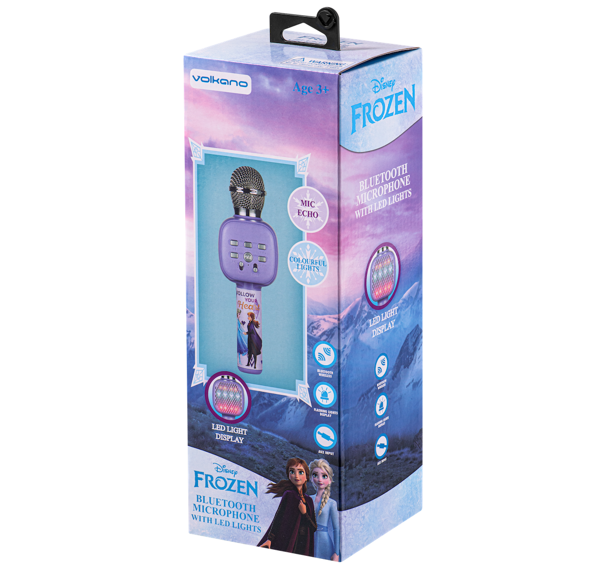 Frozen Bluetooth karaoke microphone box with LED light display and speaker graphic