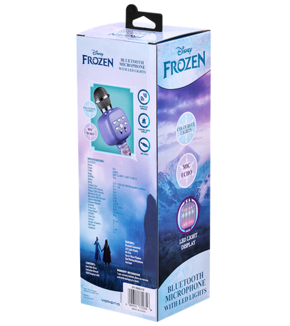 Frozen Bluetooth karaoke microphone retail box with LED light feature icons