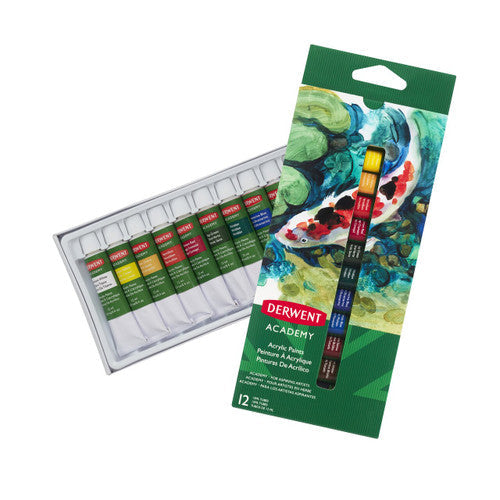 White Smoke Derwent Academy Acrylic Paint 12ml, Pack 12 Painting