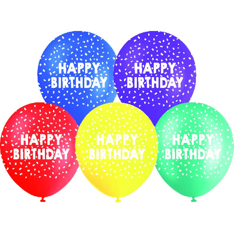 White Smoke Balloon Printed Latex 30cm 10 Pack - Happy Birthday Brights Balloons