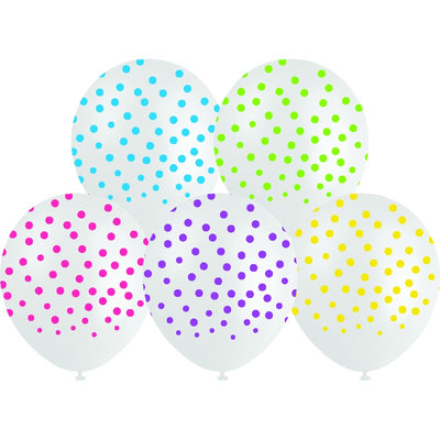 White Smoke Balloon Printed Latex 30cm 10 Pack - Confetti Print Balloons
