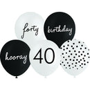 White Smoke Balloon Printed Latex 30cm 10 Pack - 40th Assorted Balloons