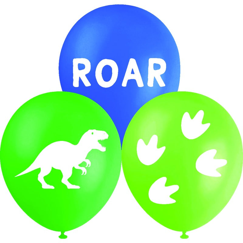 White Smoke Balloon Printed Latex 30cm 10 Pack - Dinosaur Balloons