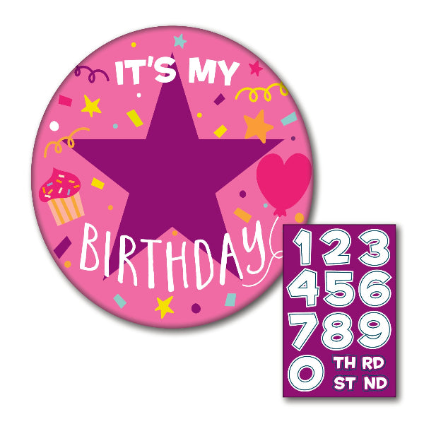 White Smoke 10cm Select Your Age Badge - Pink Badges