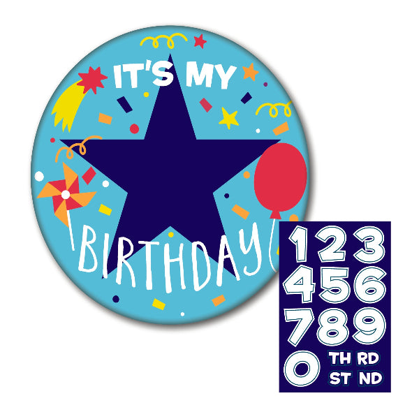 White Smoke 10cm Select Your Age Badge - Blue Badges