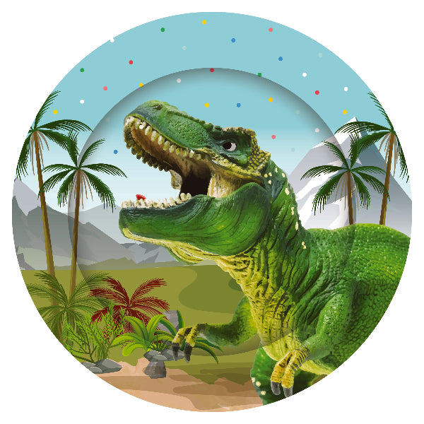 White Smoke Paper Plates 23cm 8 Pack - Dinosaur Themed Parties