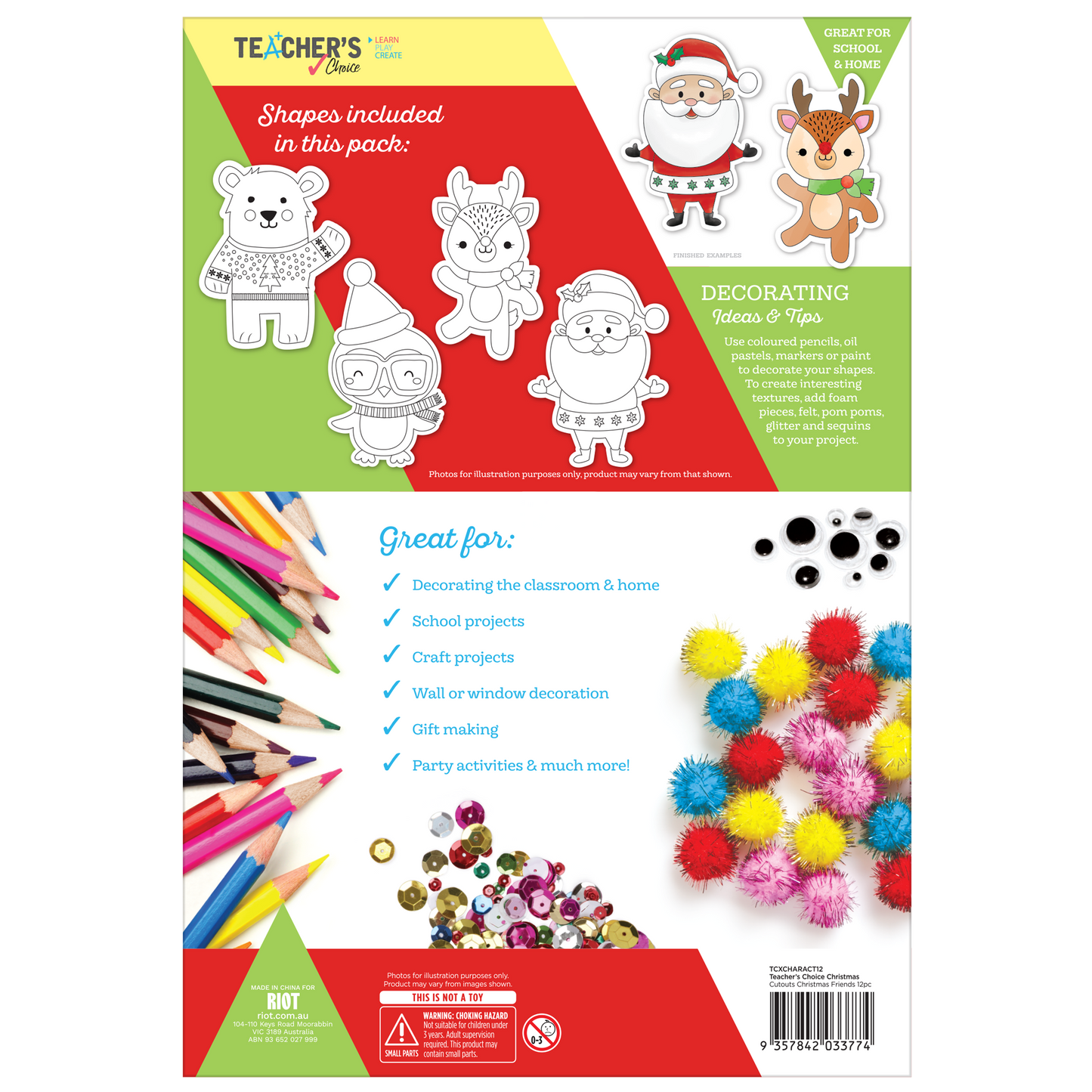 Dark Khaki Teacher's Choice Christmas Cut Out Characters 12pc Christmas