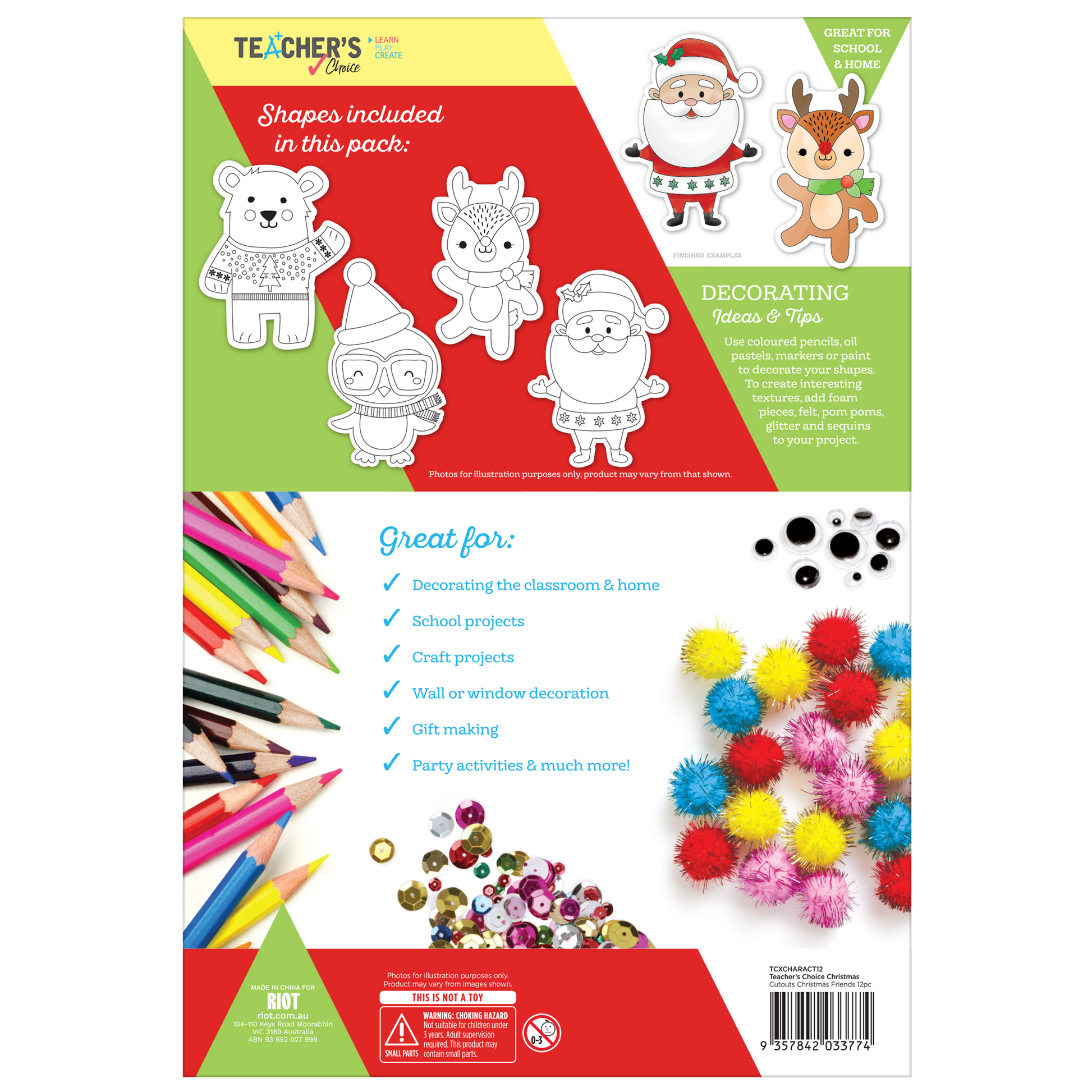 Dark Khaki Teacher's Choice Christmas Cut Out Characters 12pc Christmas