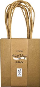 Kraft Gift Bags, Small w110x h137 x d62mm, 5Pk