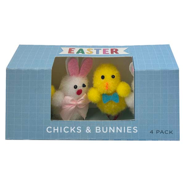 White Smoke Easter Chicks and Bunnies, 4pk Easter
