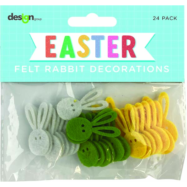 Pale Turquoise Easter Felt Rabbit Decorations, 24pk Easter