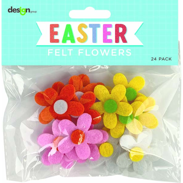 Pale Turquoise Easter Felt Flower Decorations, 24pk Easter