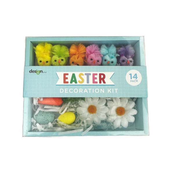 White Smoke Easter Decoration Kit, with Chicks, Flowers, Eggs, and Carrots, 14pk Easter