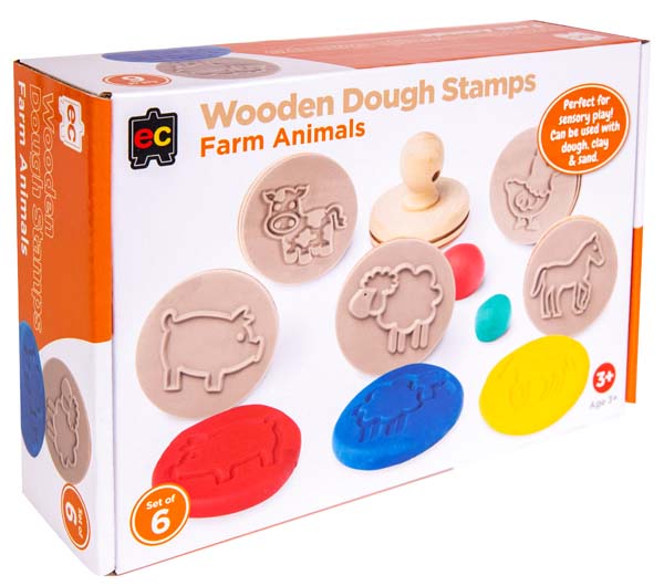 White Smoke EC Wooden Dough Stamps - Farm, Set 6 Kids Activities