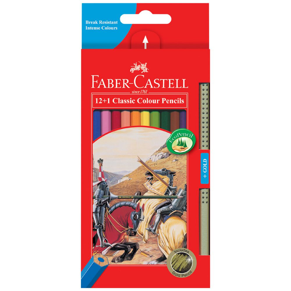 Orange Red Faber-Castell Classic Colour Pencils, Assorted Colours - 12 Pack + 1 Gold Pencil Pencils