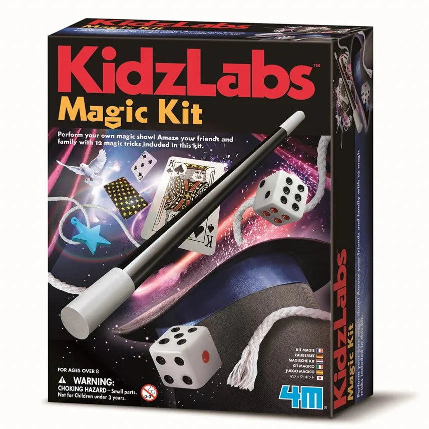 KidzLabs Magic Kit box with wand tube and dice graphic