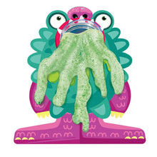 Bubble lab foam hand toy releasing bright green bubbles over a penguin base