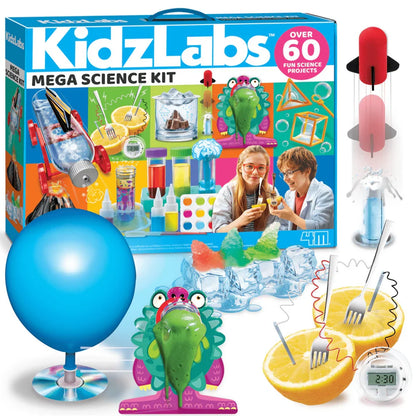 Science kit box with large blue and clear inflatable items and included tools