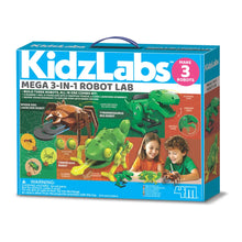 3-in-1 robot lab kit box with green dinosaur robot parts